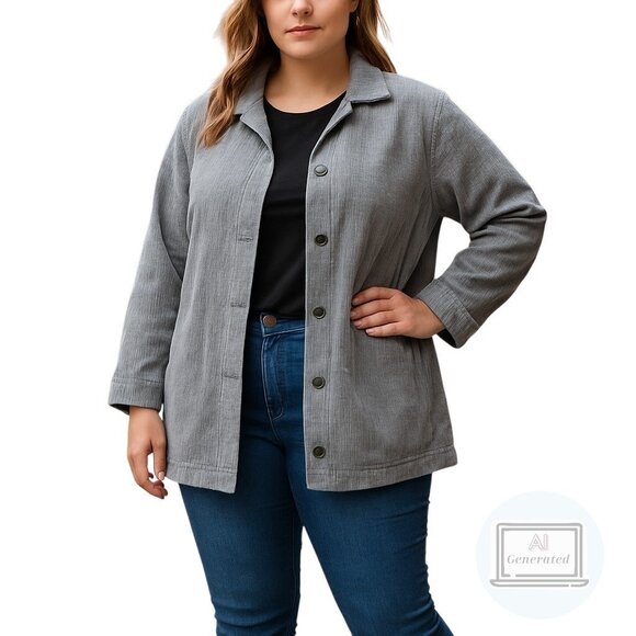 J Jill Corduroy Womens Swing Jacket Coat Gray Button Front Back Pleat Plus 1X - Picture 1 of 11
